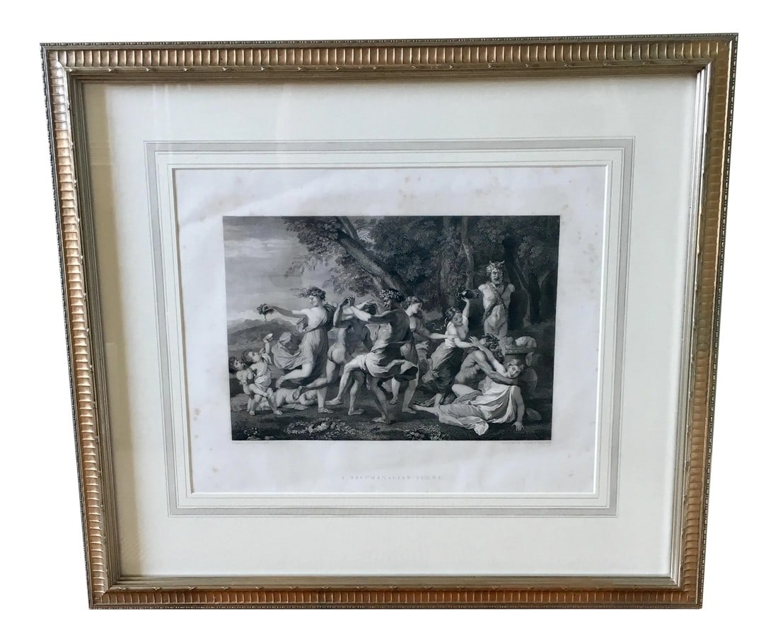 Antique French Steel Engraving 'A Bacchanalian Scene' (1 of 9)