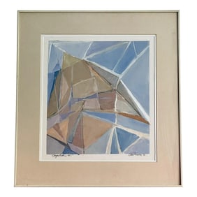 Original Abstract Geometric Gouache on Paper 'Canyon Pattern' 1998 Cubist Framed