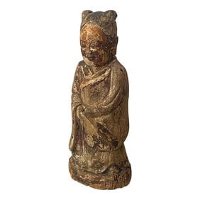 Antique Ming Dynasty Chinese Carved Wood Sculpture of a Woman