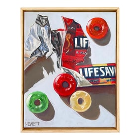 Lifesavers Contemporary Original Realist Still Life Acrylic Painting, Framed