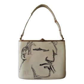Vintage Robert Loughlin "1962" Brute Smoking Man Portrait Drawing Painting on Vintage Purse Outsider