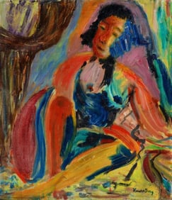 Mid 20th Century "Nude Sleeping" Abstract Figurative Oil Painting