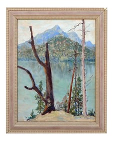 Mid 20th Century "Mountain Reflections" Landscape Oil Painting by Karl Ufer, Framed