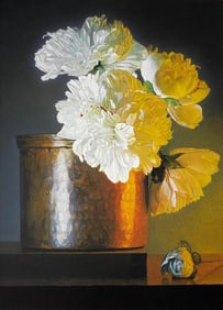 Peonies and Copper Limited Edition Archival Still Life Print by Master Realist Alex Gnidziejko