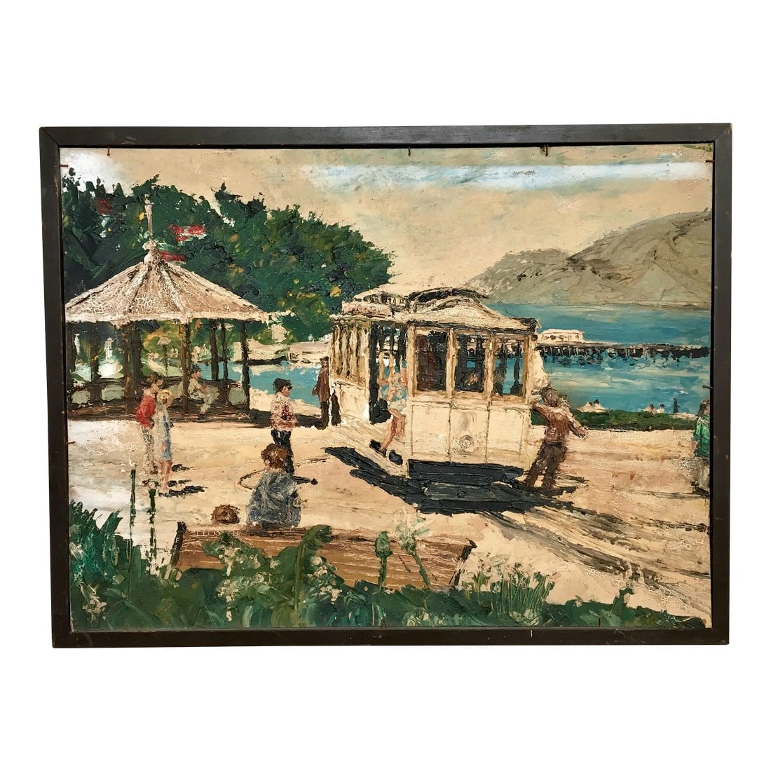 1950s Modern Abstract Original Oil Painting of a Beach Front Park by Paul Blaine Henri (1 of 9)