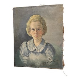 Vintage Original Modern Oil Portrait Painting of a Child