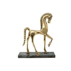 Vintage Solid Brass and Marble Etruscan Horse Sculpture
