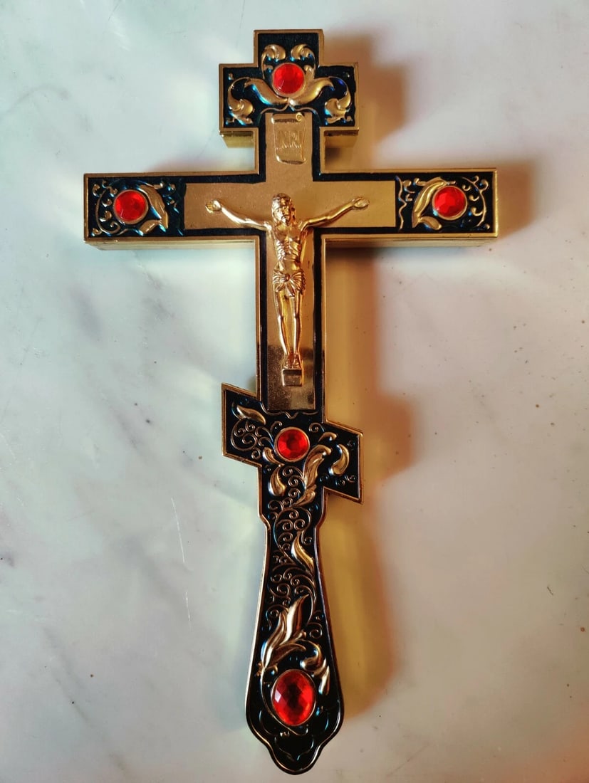 RUSSIAN METAL PRIEST BLESSINGS CROSS RUSSIA RARE 26,5 cm (1 of 3)