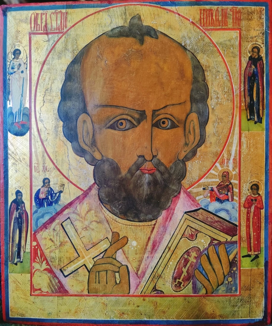 ANTIQUE 19C HAND PAINTED RUSSIAN ICON OF ST.NICHOLAS ON GOLD RARE! (1 of 3)
