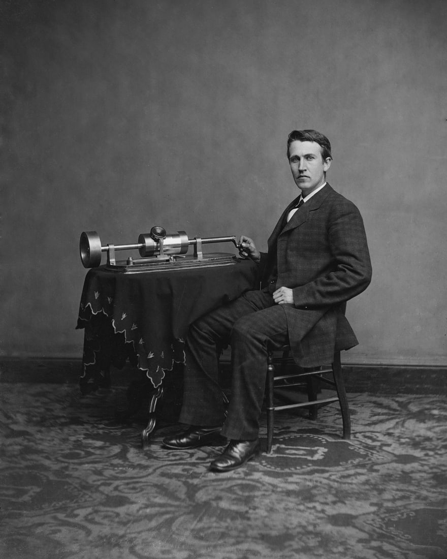 THOMAS EDISON WITH PHONOGRAPH, BY LEVIN HANDY: Title: THOMAS EDISON WITH PHONOGRAPH, BY LEVIN HANDY Description: || UNITED STATES SHIPPING ONLY! || This lot is a Dye Based Photolithograph and is a restoration print, produced 'after' the original p
