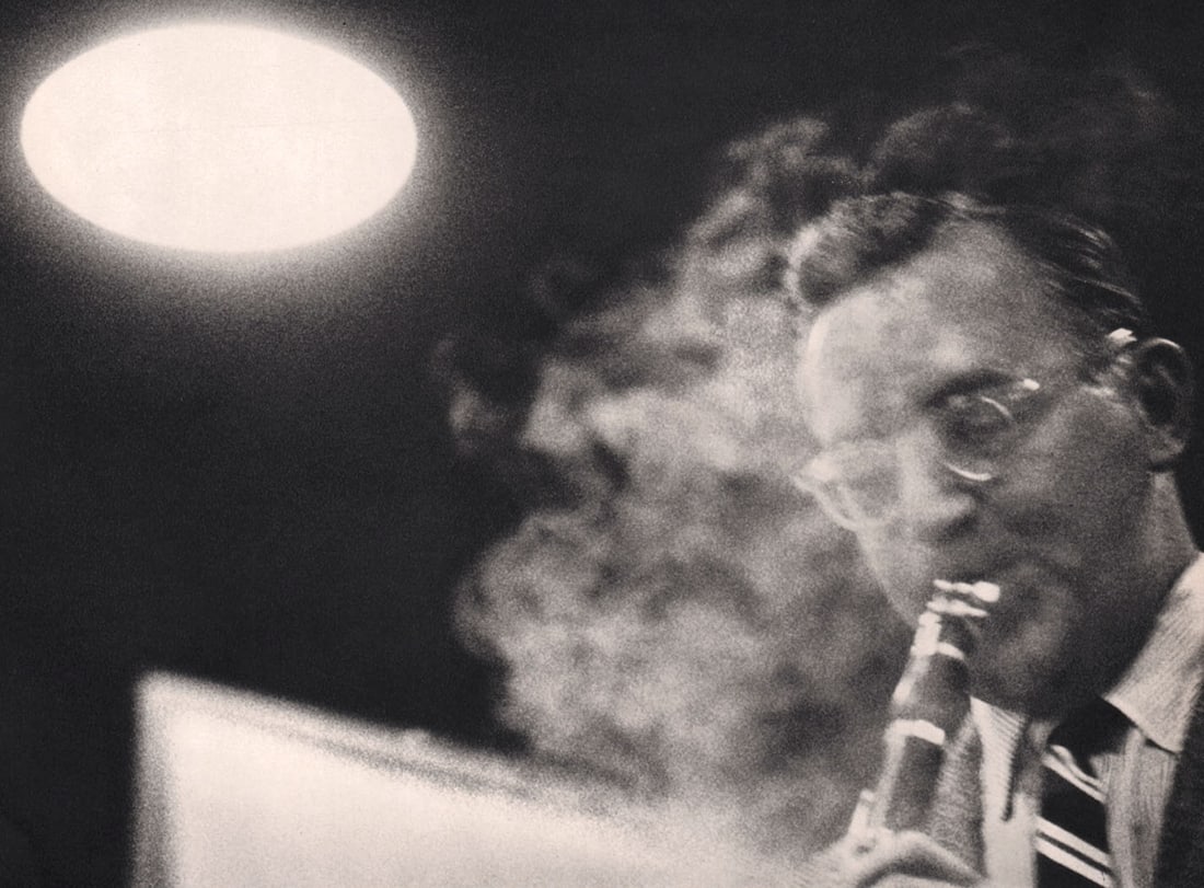 DENNIS STOCK - Benny Goodman: Title: DENNIS STOCK - Benny Goodman Description: Artist: DENNIS STOCK Print Title: Benny Goodman Columbia Records recording session, New York Medium: Sheet-fed Gravure Printing Date: 1950's Printed in