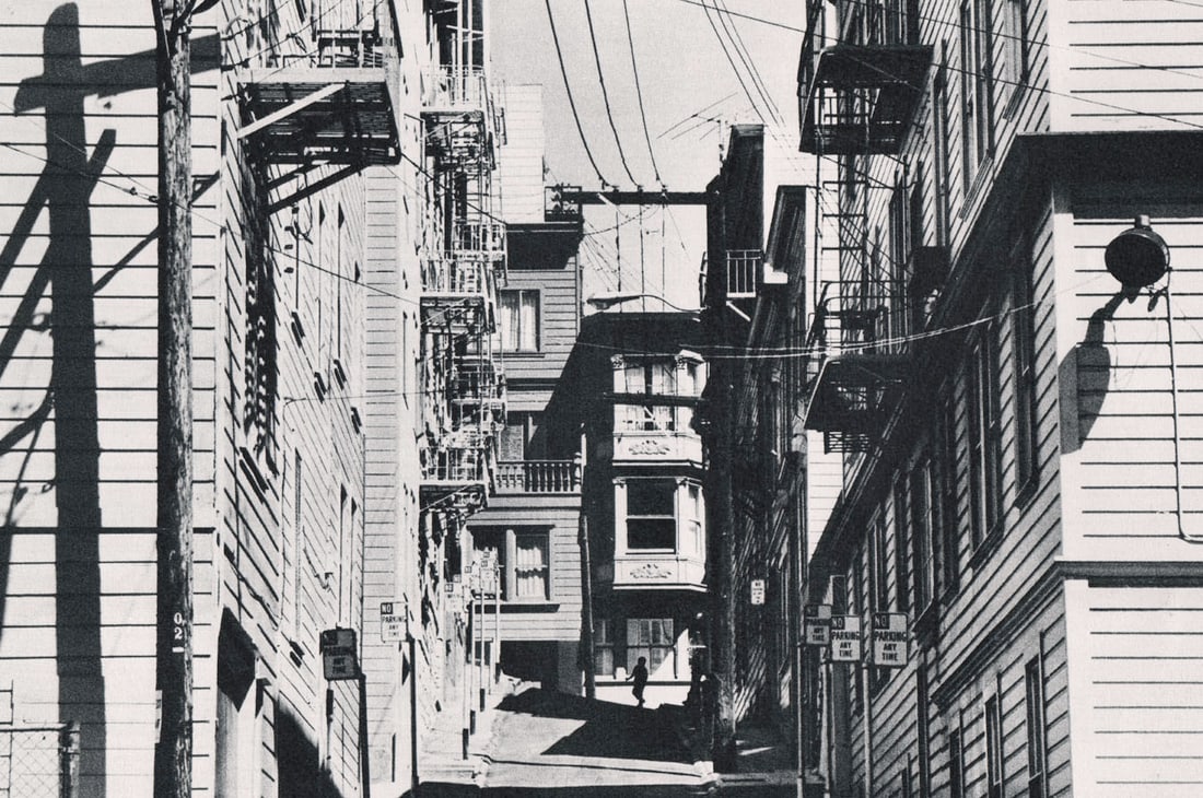 DENNIS STOCK - North Beach, San Francisco: Title: DENNIS STOCK - North Beach, San Francisco Description: Artist: DENNIS STOCK Print Title: North Beach, San Francisco Medium: Sheet-fed Gravure Printing Date: 1960's Printed in Spain Image Size: