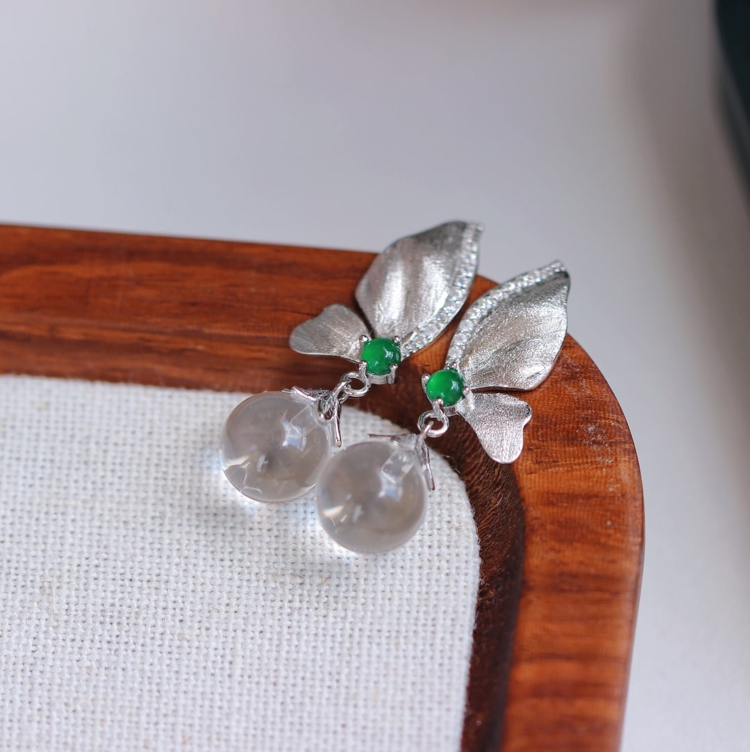 Natural White Crystal Jade Butterfly Earrings (1 of 9)