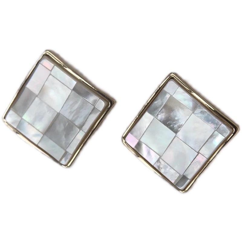 Mosaic Series Mother-of-Pearl Mosaic Colorful Stud Earrings Pure Silver Hypoallergenic: Material is 14k gold plated S925 pure silver ear studs hypoallergenic Mosaic material is made of seashell Reserve: $100.00 Shipping: Domestic: Shipping rates are determined by destination Internationa