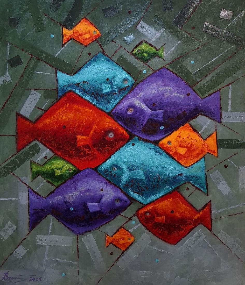 Oil painting Eleven Brightly Colored Fish Sergey Voichenko (1 of 9)