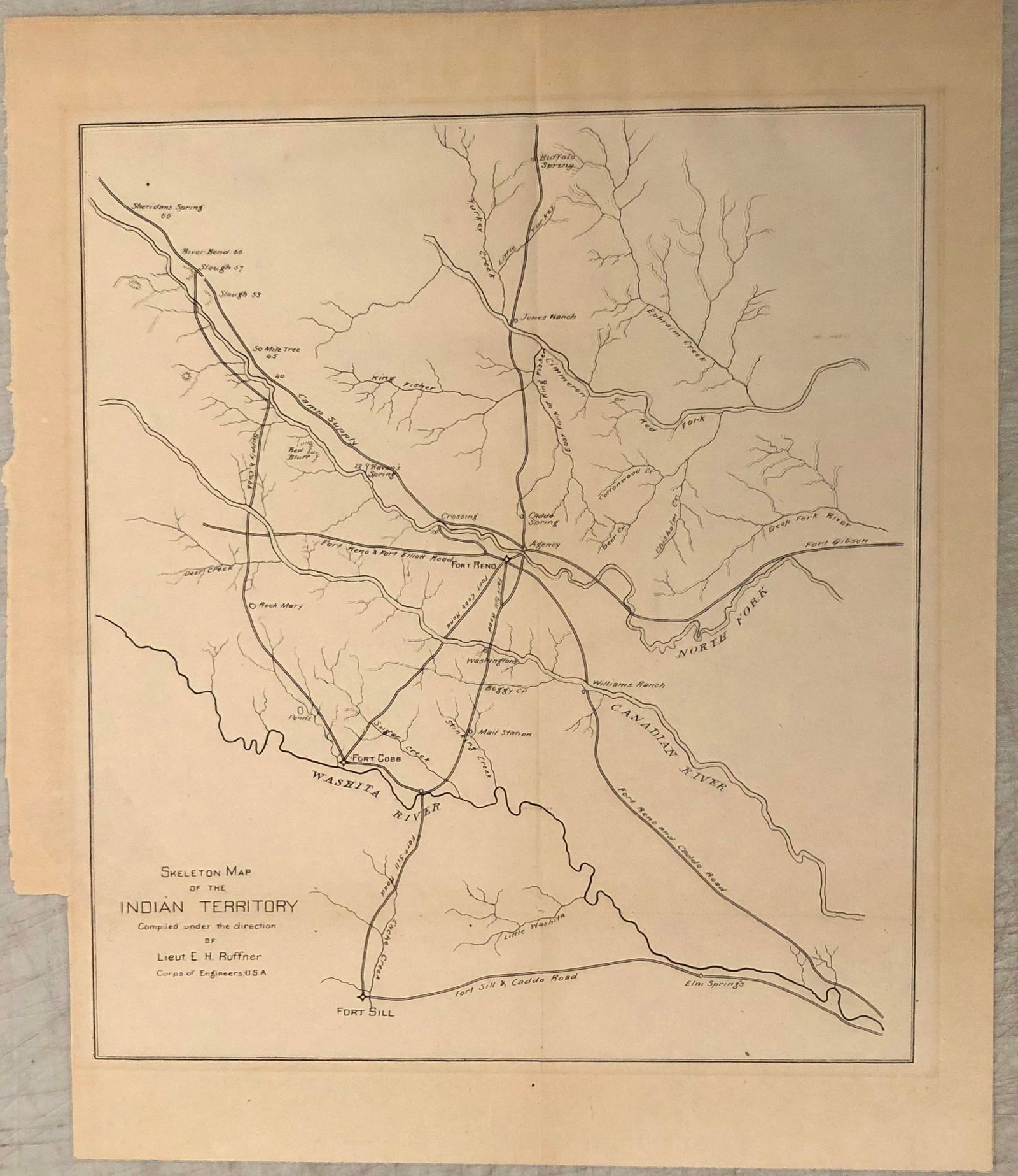 1878 US Army Map of Central Oklahoma -- Skeleton Map of the Indian Territory (1 of 1)
