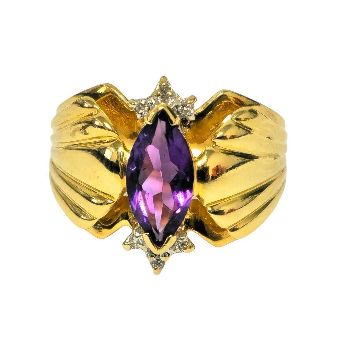 Victorian Style 2.30 Carat Amethyst & Diamond Cocktail Ring 14k Gold (1 of 5)