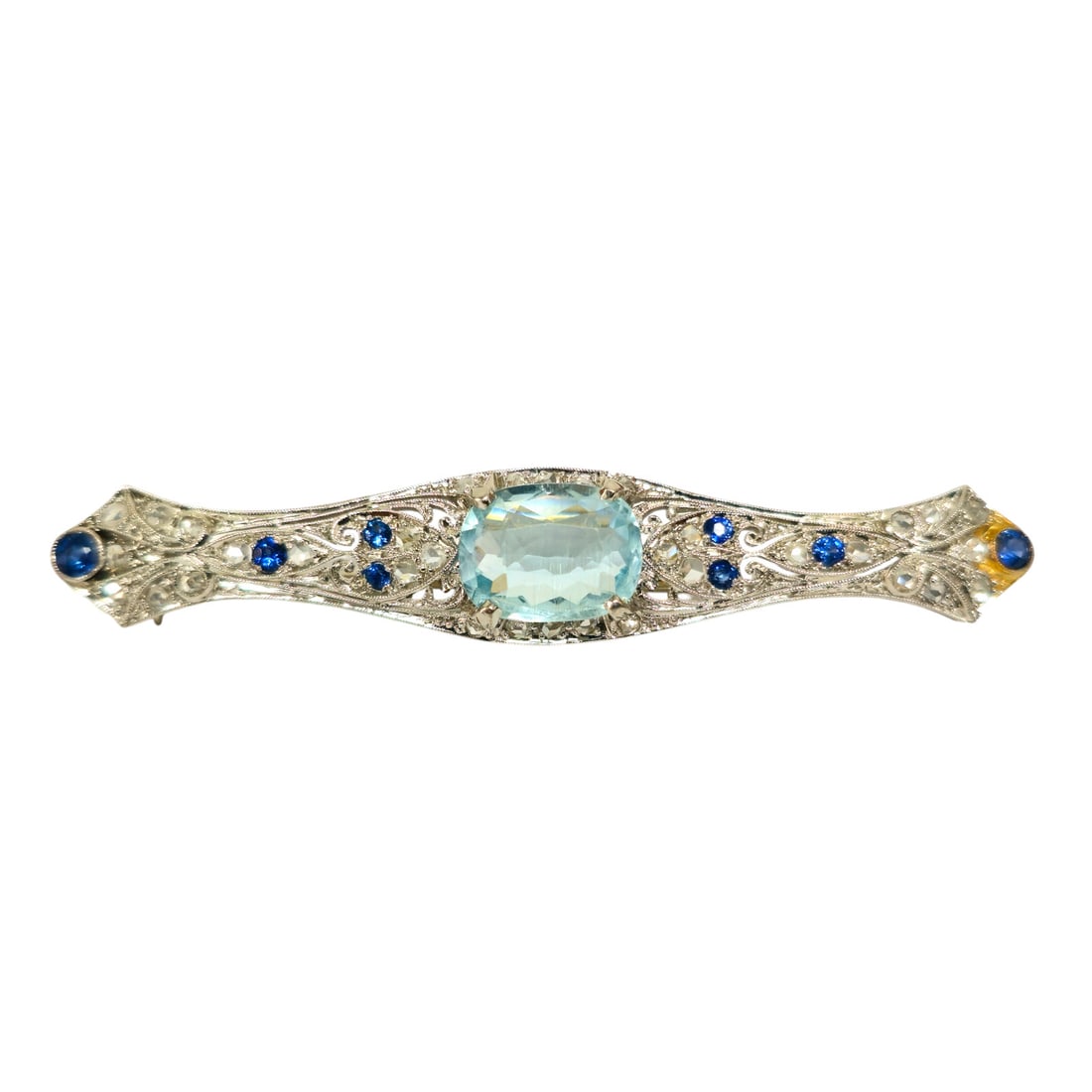 Sapphire Diamond Aquamarine Ladies Estate Pin (1 of 7)