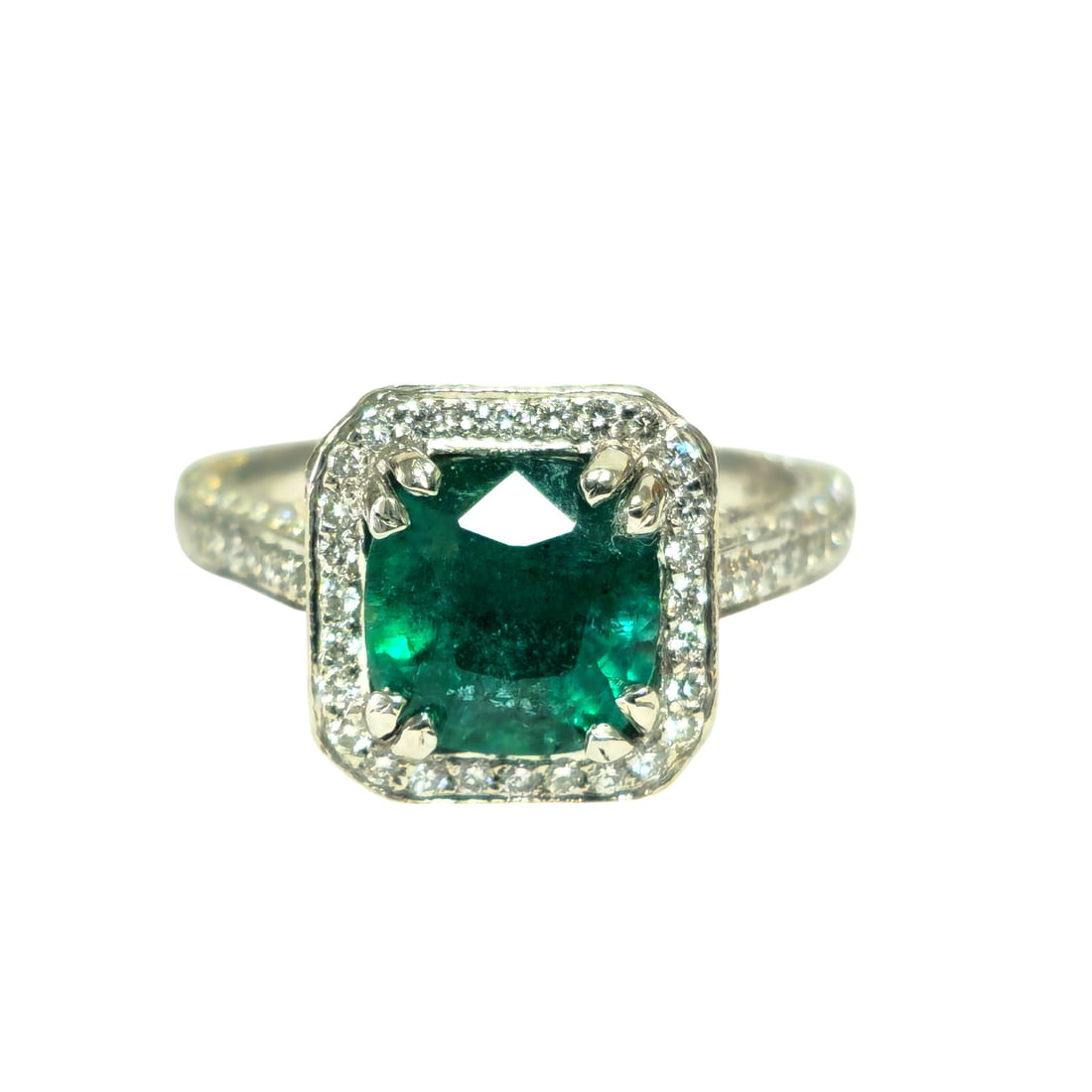 RARE 4ct Natural Emerald & Diamond Engagement Ring in Platinum (1 of 5)