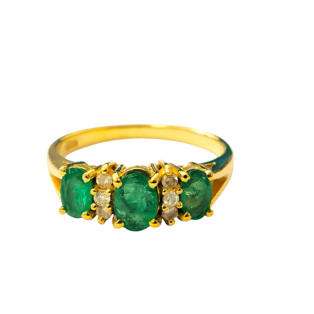 Natural 3 stone Emerald & Diamond Ring in 14k Gold (1 of 3)