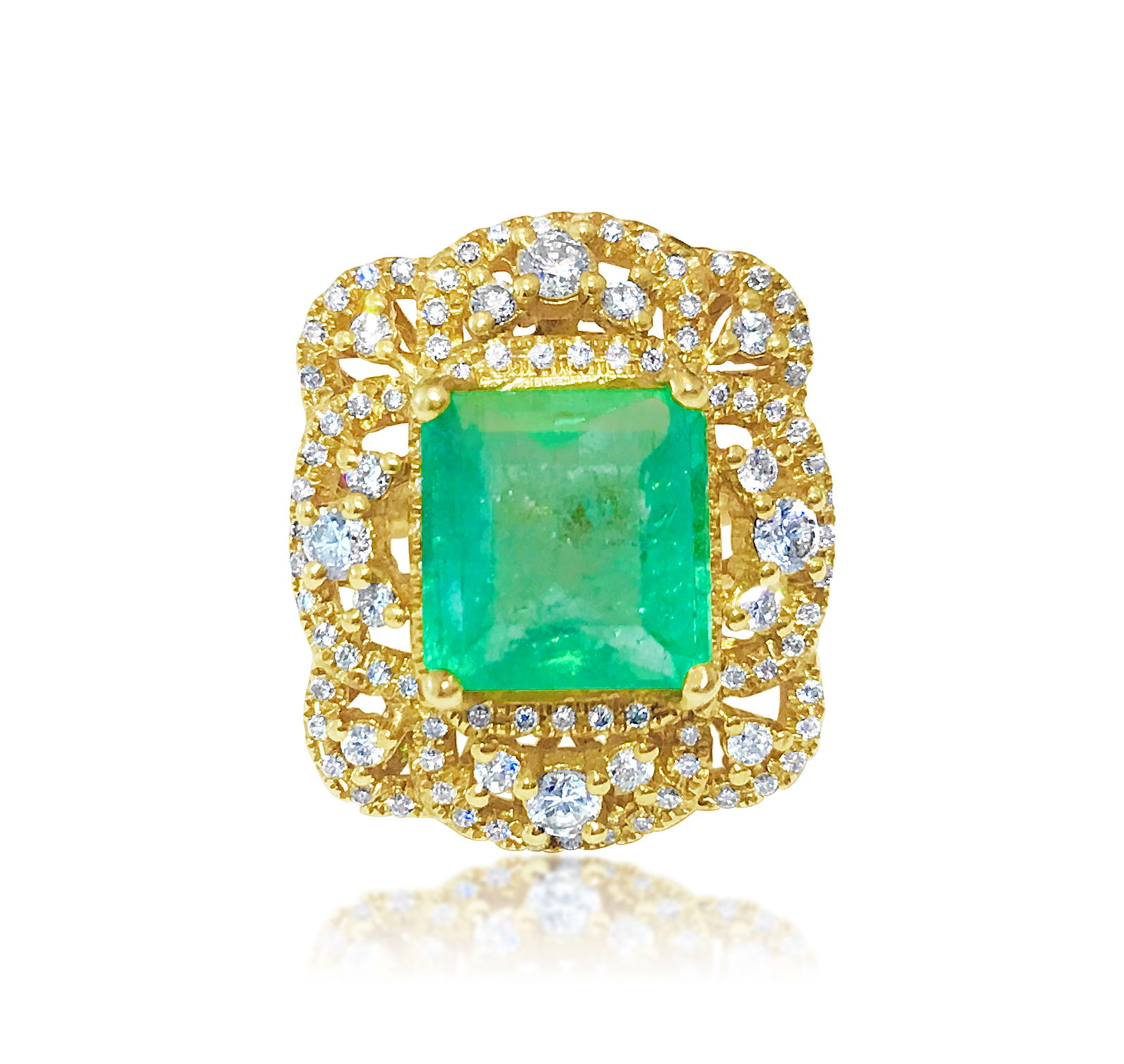 18k Gold Vintage 6 ct Emerald Diamond Cocktail Ring (1 of 5)