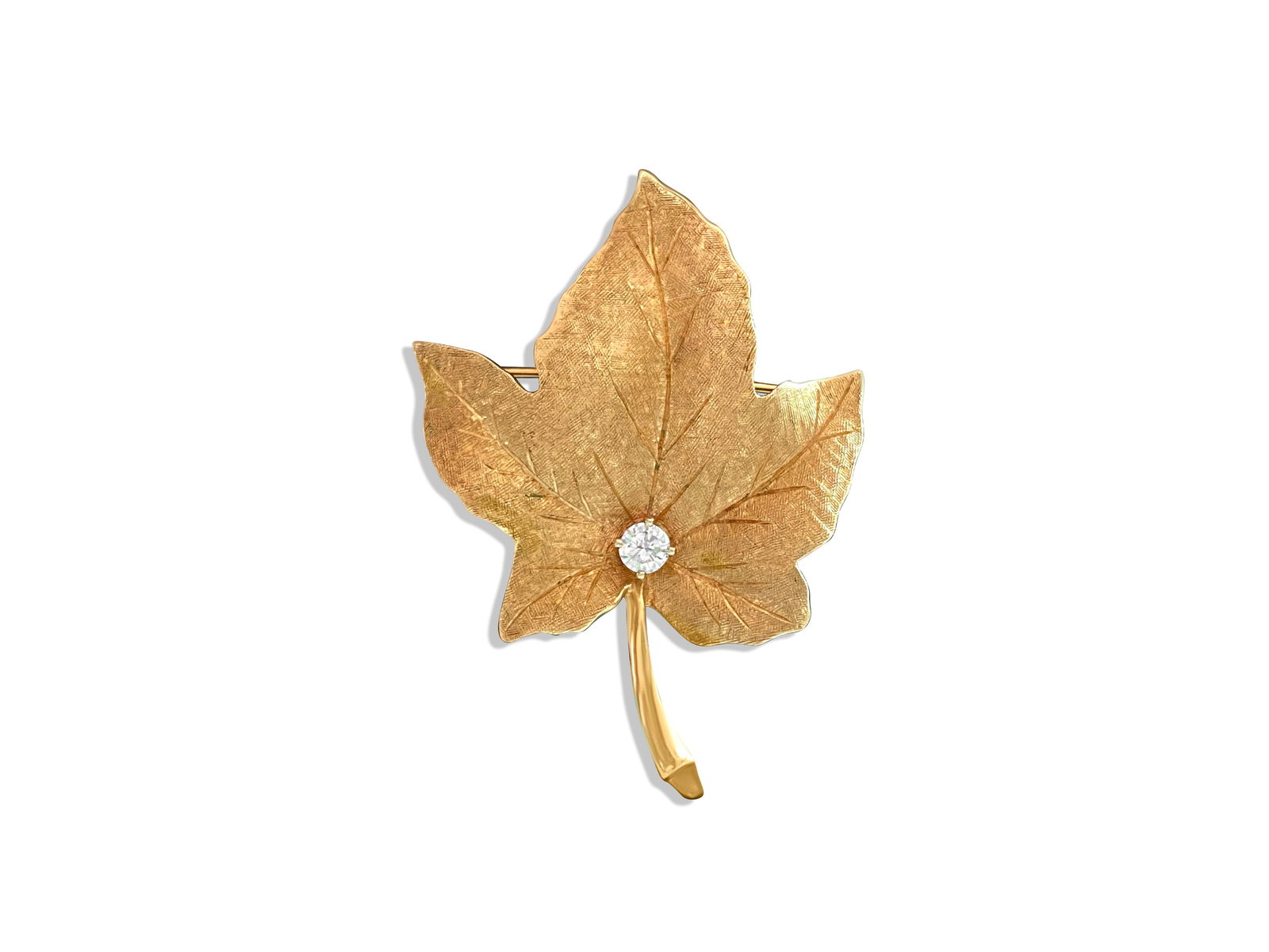 18K Gold Maple Leaf Brooche, 1/2 carat Diamond. (1 of 5)
