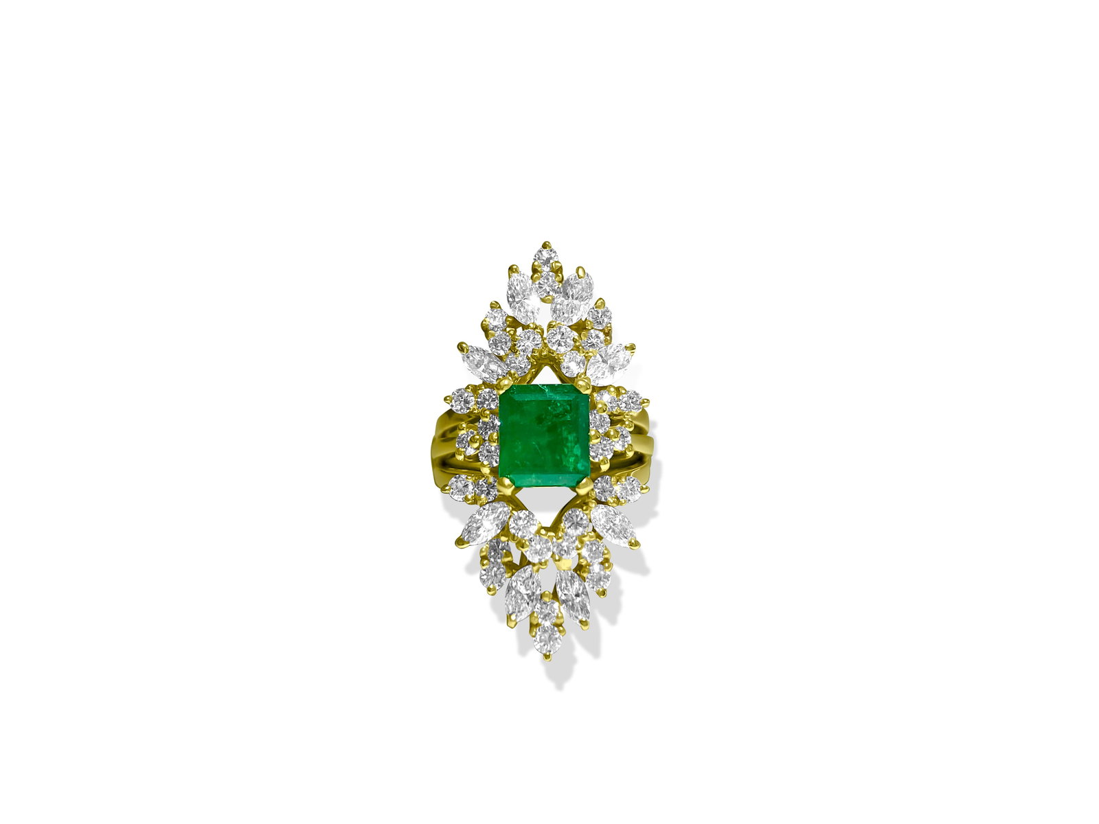 14K Yellow Gold, 4.25 CT Diamond & Emerald Insert Ring (1 of 9)