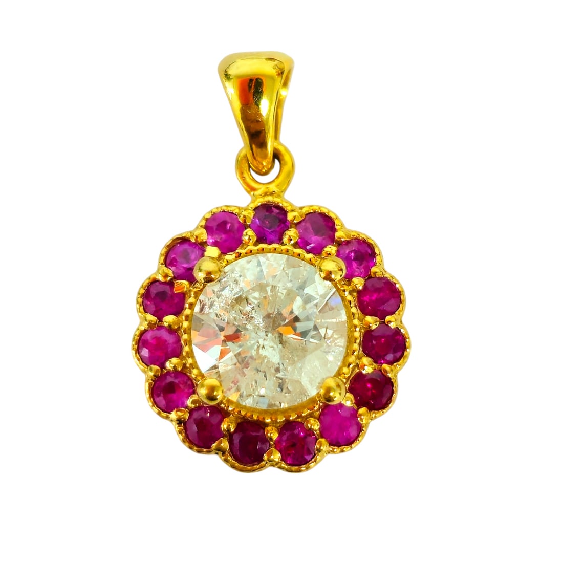 (GIA) 14K Yellow Gold, Diamond and Burma Ruby Pendant (1 of 5)