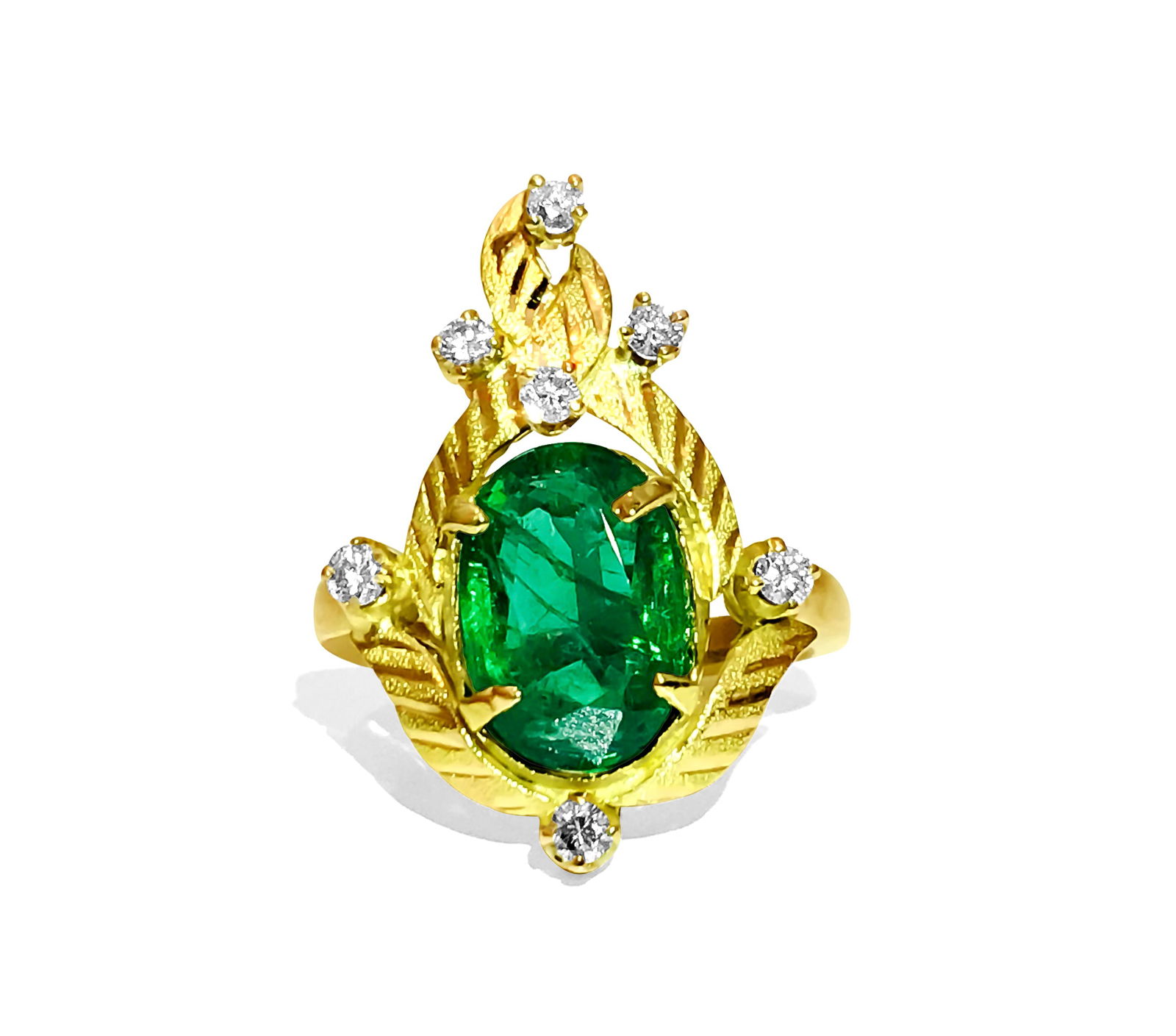 18K Gold, 3.24 Carat Emerald and Diamond Ring (1 of 5)