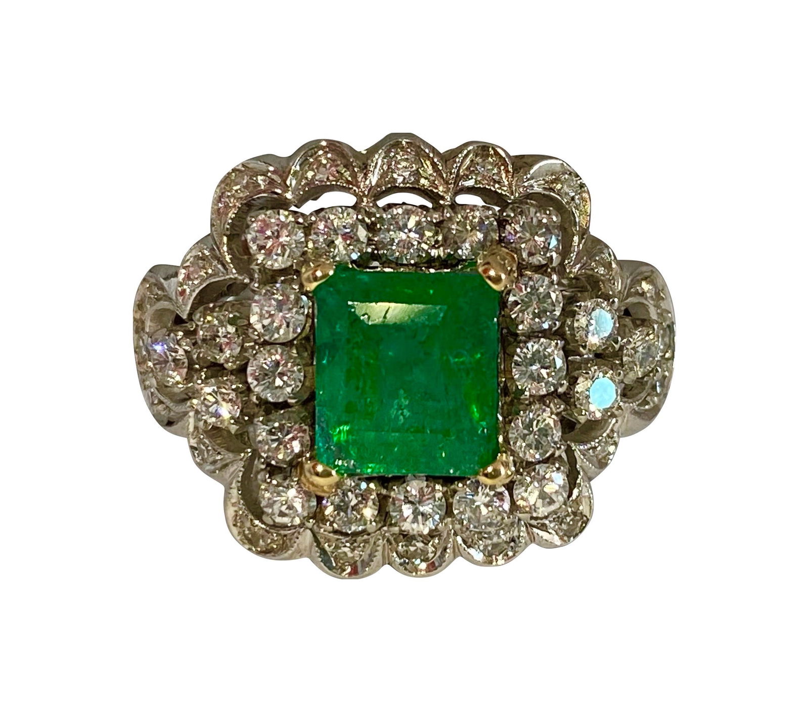 Vintage 18K White Gold, 5.05ct Diamond & Emerald Ring (1 of 5)