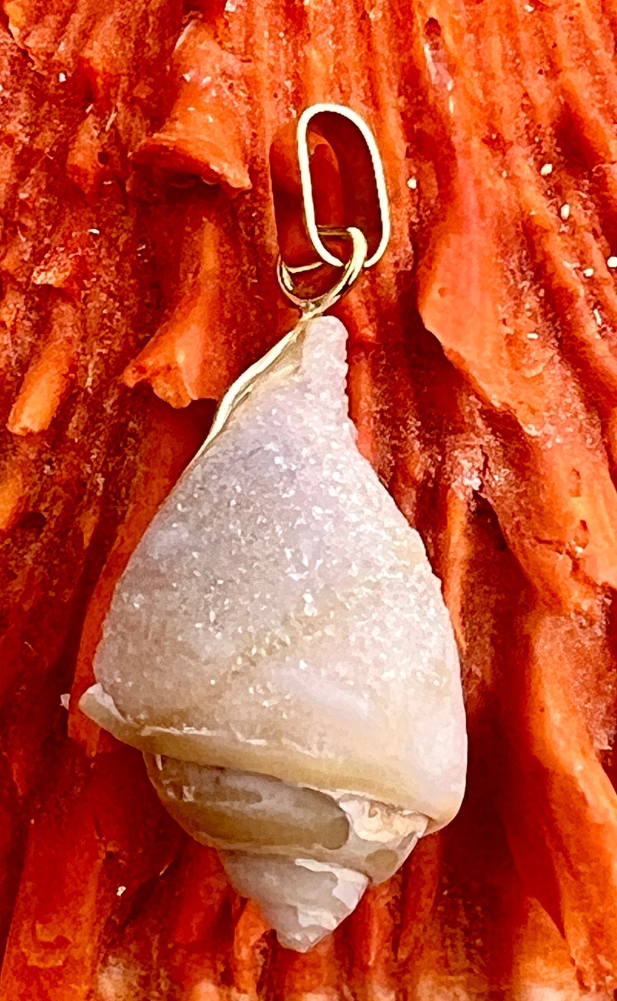 14-Karat Fossil Pendant/Charm: Title:14-Karat Fossil Pendant/Charm Description:Fossil from bed of crystallized fossils found in India. This sparkly little Fob is such to study! Signed CSS - 14-Karat Gold - 1.5" Reserve: $556.00 Shi