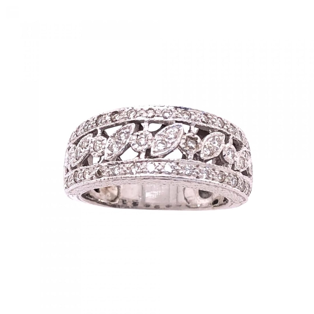 14 Karat White Gold Diamond Wedding Band Bridal Ring: Title:14 Karat White Gold Diamond Wedding Band Bridal Ring Description:14 Karat White Gold Diamond Wedding Band Bridal Ring Size 5.5 5.69 grams total weight More Information:Period: 2000-2021 Gemstone