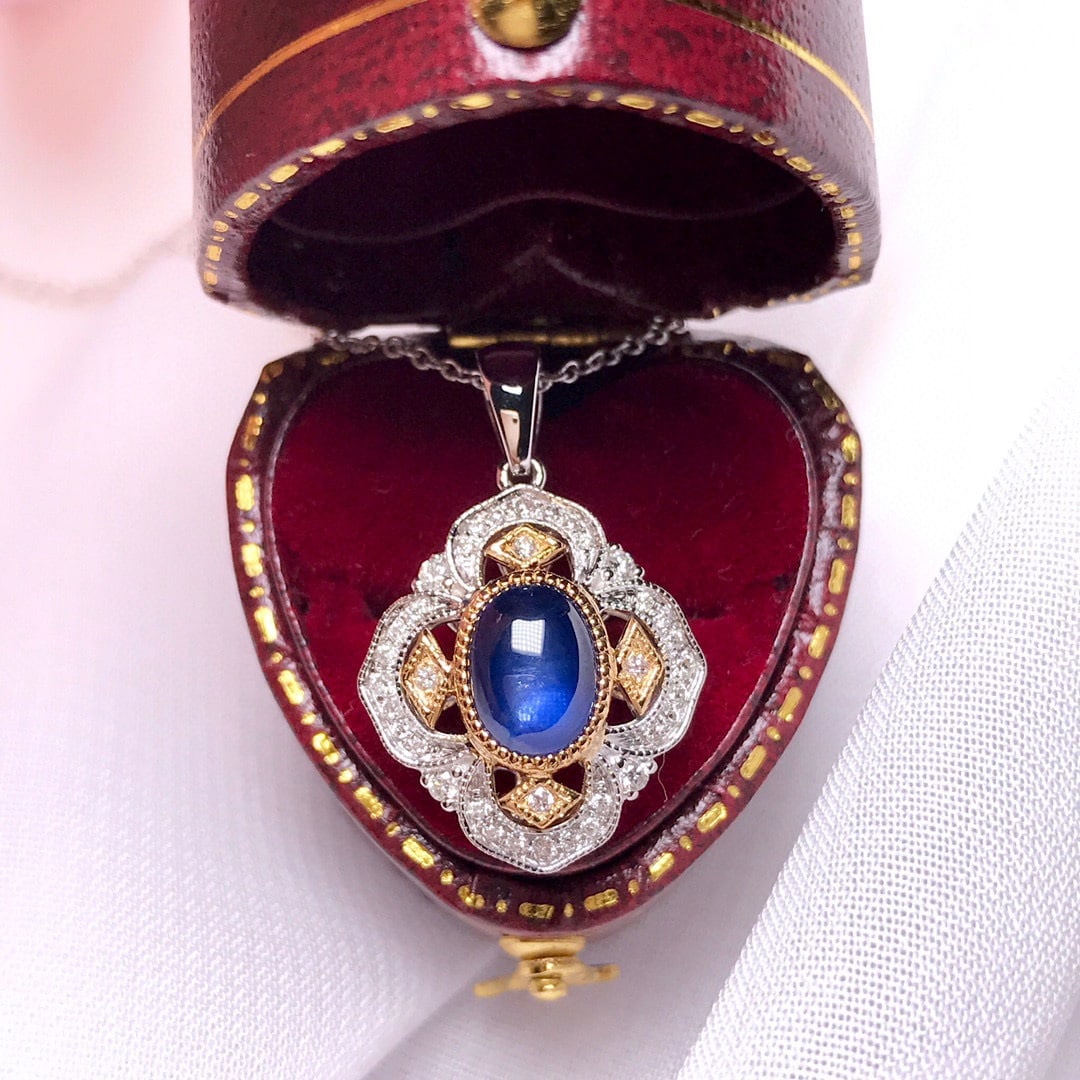 14K GOLD 2.17 CTW VIVID BLUE NATURAL SAPPHIRE & DIAMOND PENDANT (1 of 4)