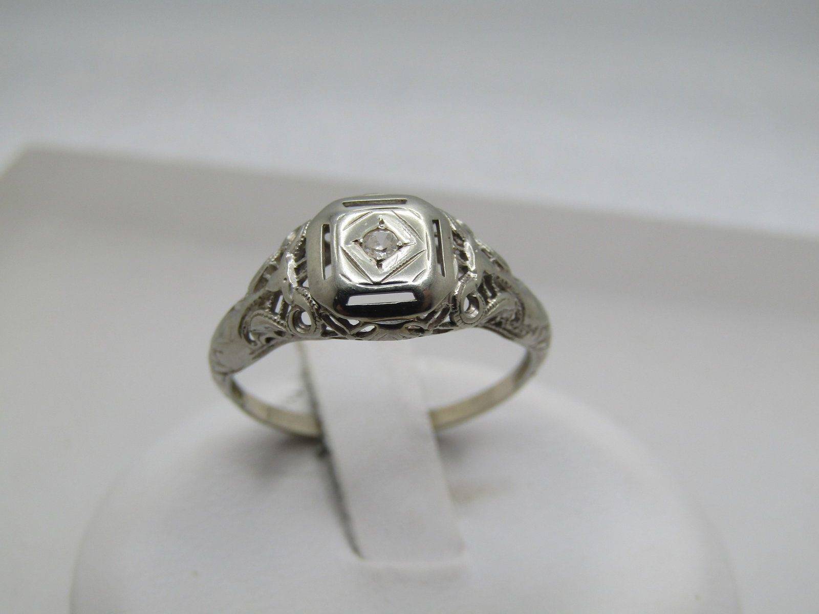 Vintage 14kt Diamond Filigree Ring, Sz. 7, Edwardian , 1901-1914 (1 of 10)