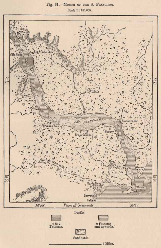 Mouth of Sao Francisco river.Piacubucu Penedo.Alagoas/Sergipe.Brazil 1885 map (1 of 1)