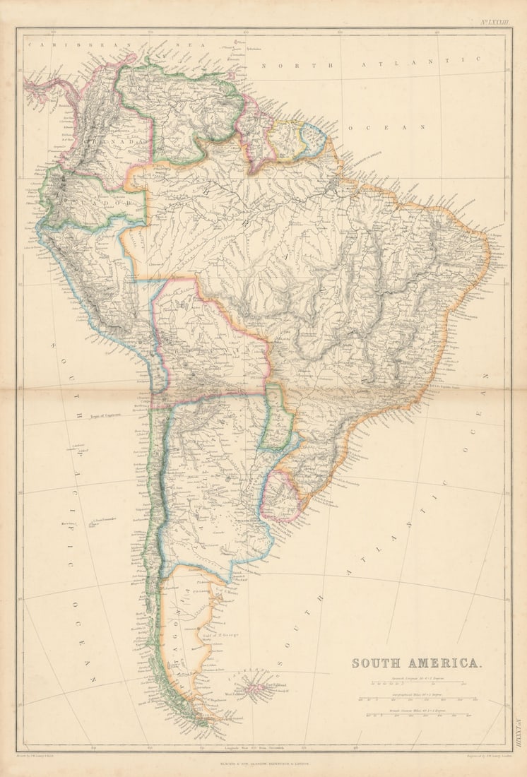 South America by Joseph Wilson Lowry. Banda Oriental. Patagonia 1860 old map (1 of 1)