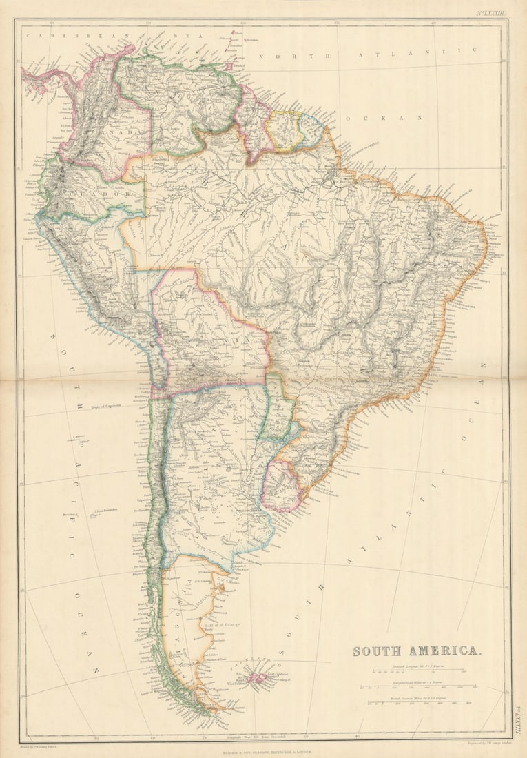 South America by Joseph Wilson Lowry. Banda Oriental. Patagonia 1860 old map (1 of 1)