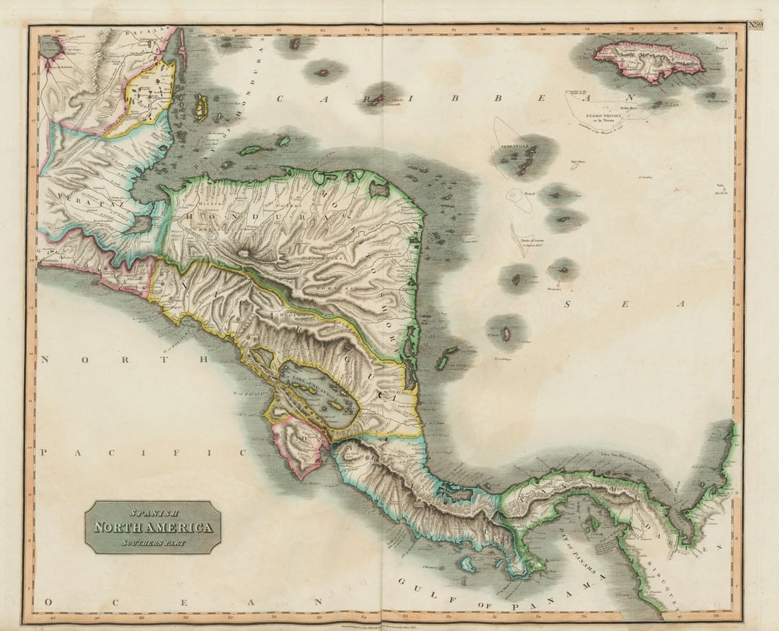 Spanish North America, southern part by John Thomson. Central America 1817 map: Spanish North America, southern part'. Drawn & engraved for John Thomson's "New General Atlas". Published Published in 1817. Engraved in 1816; this date is marked on the map. Antique early 19th centur