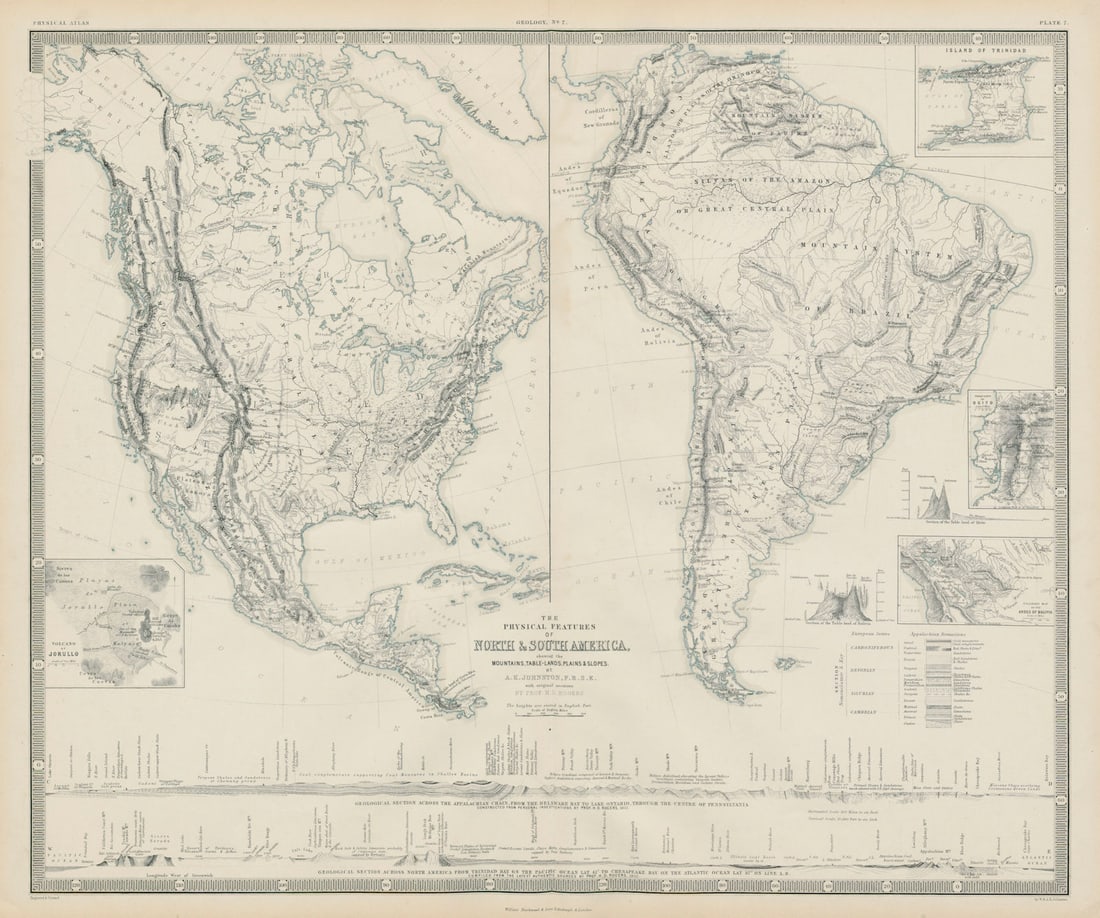 Physical Features of North & South America. Mountains rivers sections 1856 map (1 of 1)