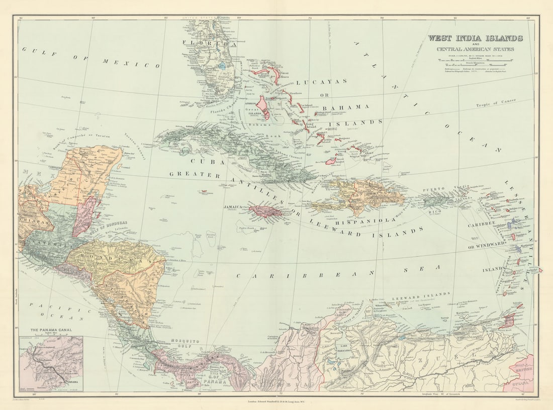 West India Islands & Central American States. Caribbean. STANFORD 1904 old map (1 of 1)
