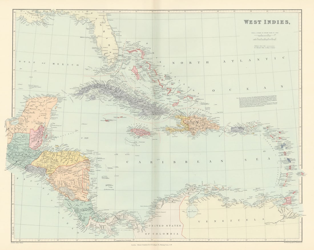 West Indies Islands & Central America. Caribbean. STANFORD 1896 old map (1 of 1)