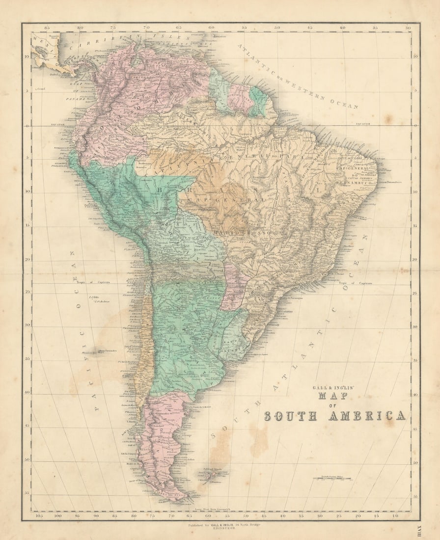 Gall & Inglis' Map of South America. Banda Oriental. Viceroyalty of Peru 1850 (1 of 1)