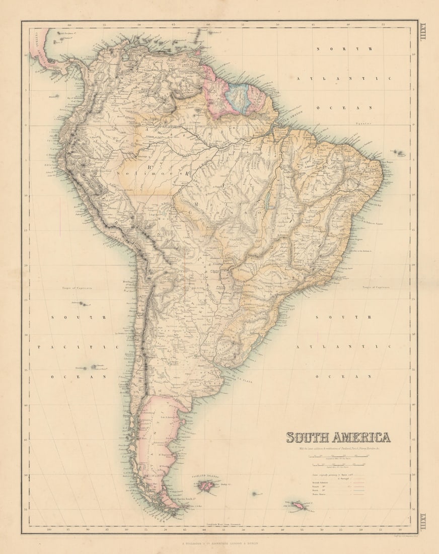 South America by SWANSTON / FULLARTON. Patagonia Guianas c1863 old antique map (1 of 1)