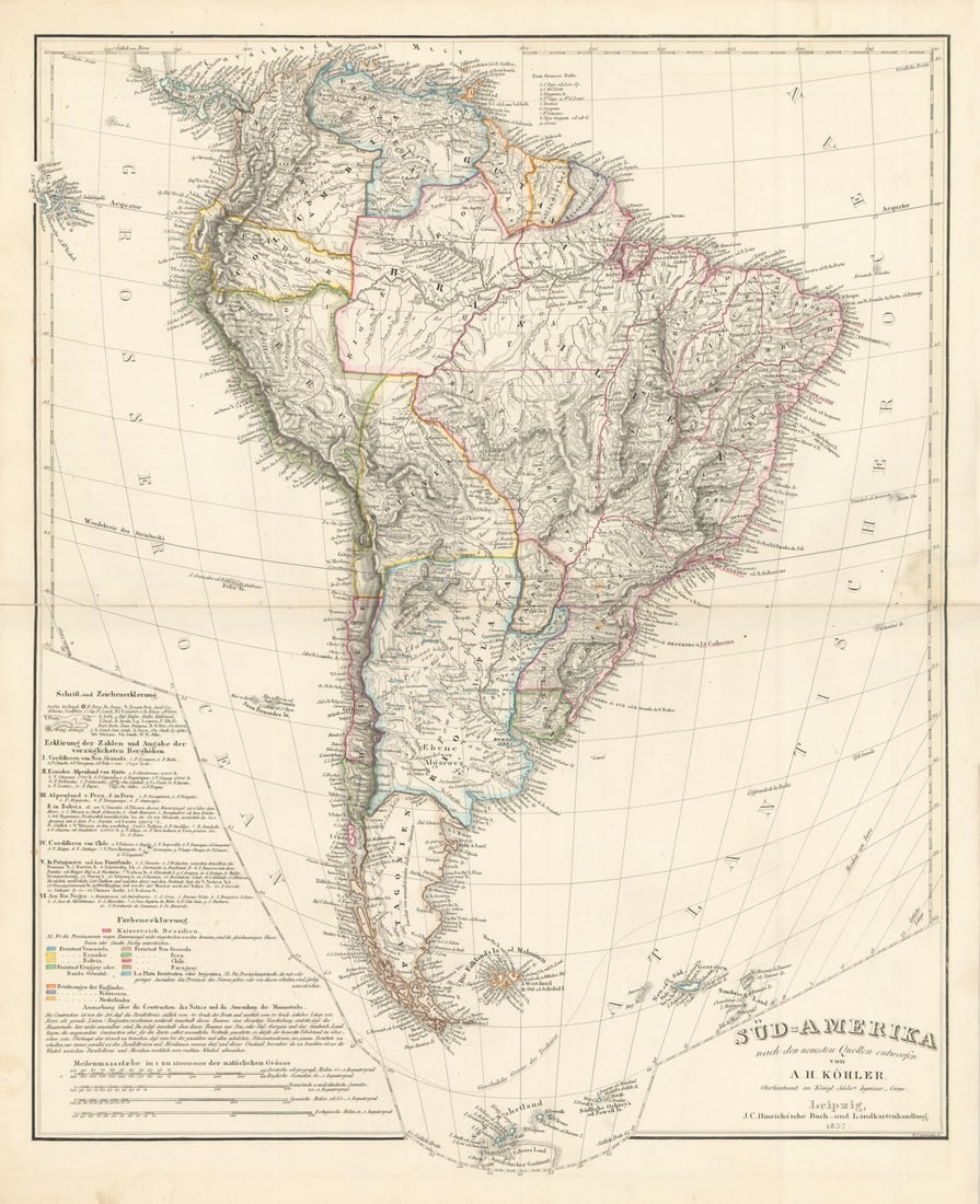 Süd-Amerika. South America. Stein/Köhler 1858 old antique map plan chart (1 of 1)