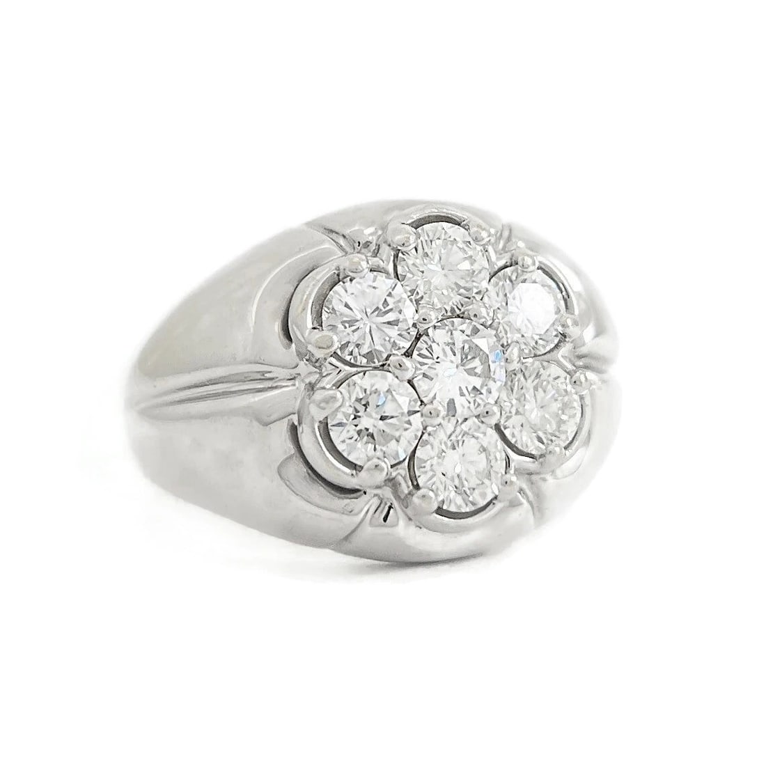 Estate Diamond Cluster Cocktail Statement Ring 14K White Gold .90 CTW, 10.01 Gr: Estate Diamond Cluster Cocktail Statement Ring 14K White Gold .90 CTW, 10.01 Gr This ring is a beautiful and unique ring for man or woman! Please let us know if you have any questions. Diamonds: 7 rou