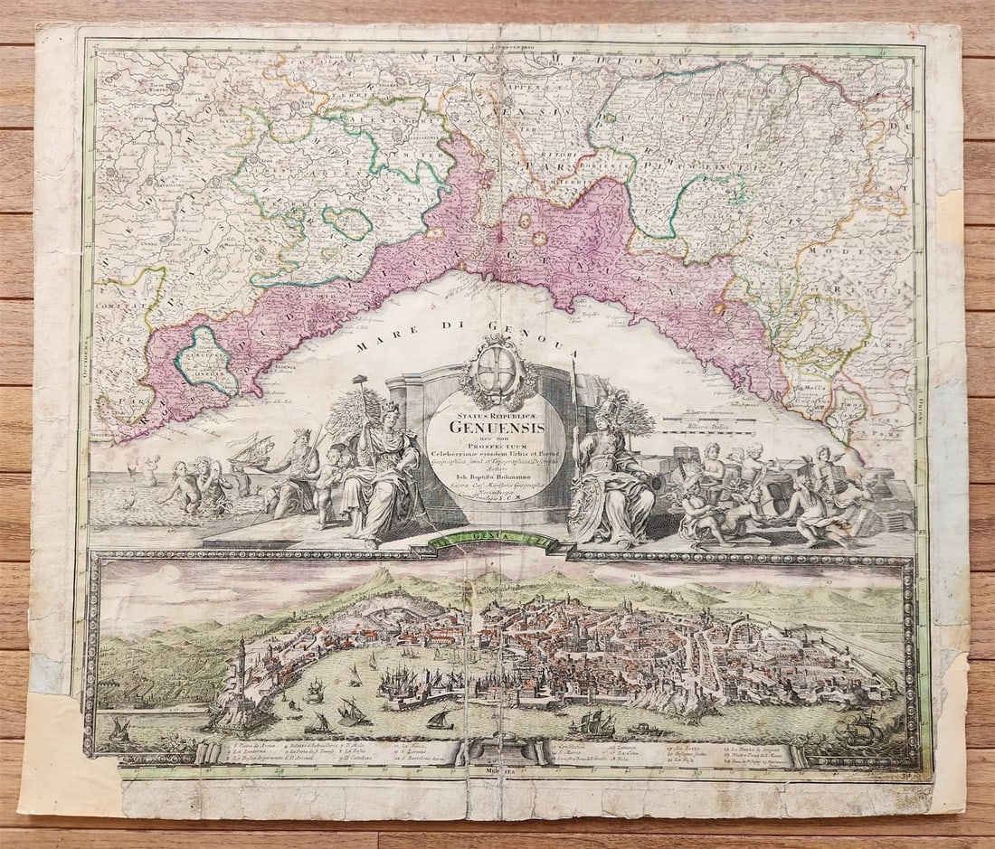 1700s GENOA ITALY antique MAP Status Republica Genuesis by J. HOMANN rare: Title: 1700s GENOA ITALY antique MAP Status Republica Genuesis by J. HOMANN rare Description: Johann Baptista Homann Germany, ca. 1664–1724 A Map of the Republic of Genoa (Status Republica Genue