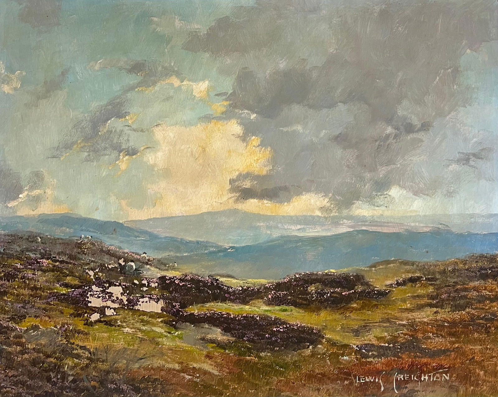Lewis Creighton; 20th Century English Impressionist Signed Oil Painting Yorkshire Moors Landscape (1 of 11)