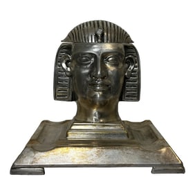 British Hallmarked 19th Century Silver Plate Inkwell Stand Egyptian Pharaoh