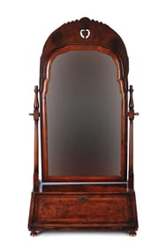 19th Century Carved Walnut Shaving Mirror