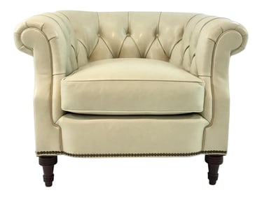 Transitional Hickory Chair Palmer Ivory Leather Club Chair